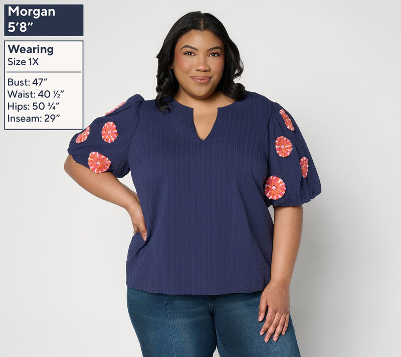 Studio Park x Amy Stran Embroidered Puff Sleeve Blouse — View 2