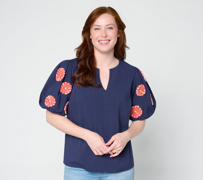 Studio Park x Amy Stran Embroidered Puff Sleeve Blouse — View 11