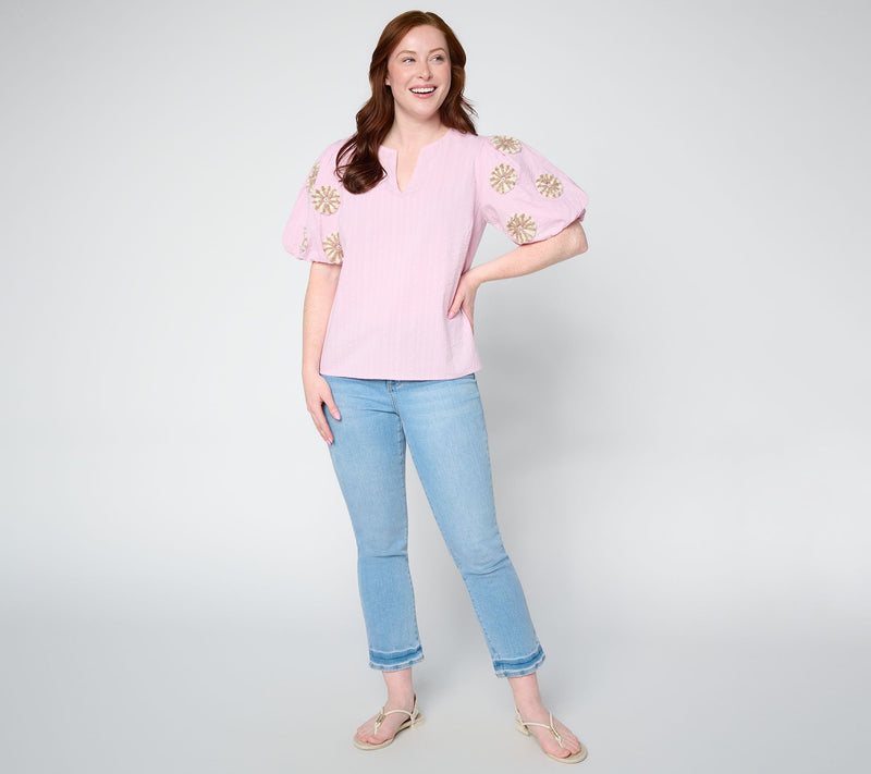 Studio Park x Amy Stran Embroidered Puff Sleeve Blouse — View 5