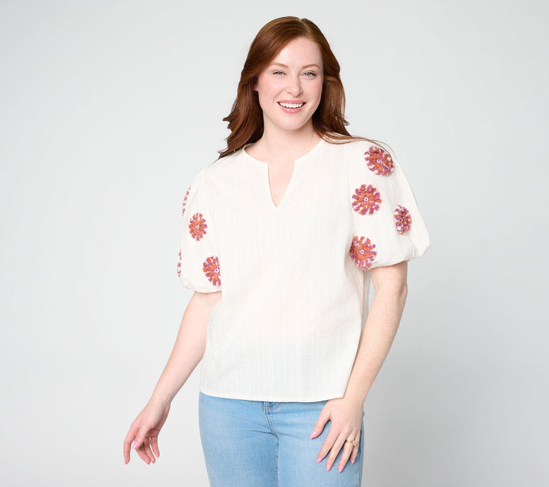 Studio Park x Amy Stran Embroidered Puff Sleeve Blouse — View 13
