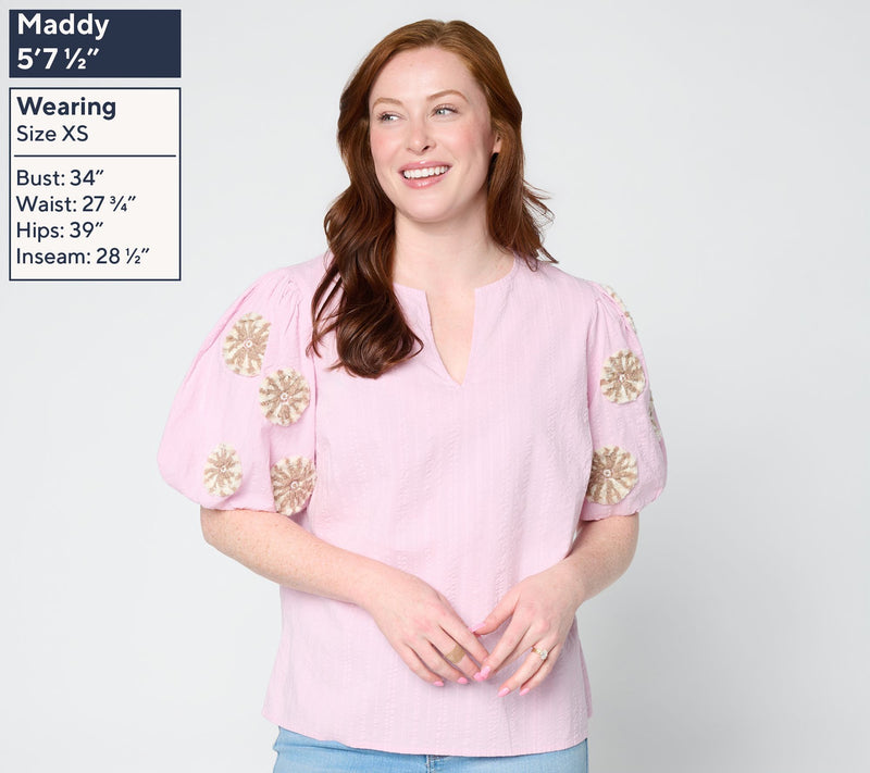 Studio Park x Amy Stran Embroidered Puff Sleeve Blouse — View 3