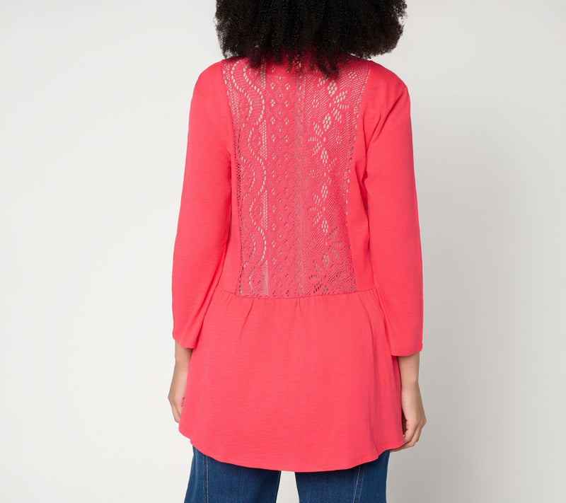 LOGO by Lori Goldstein Mixed Media Cotton and Lace Cardigan — View 14