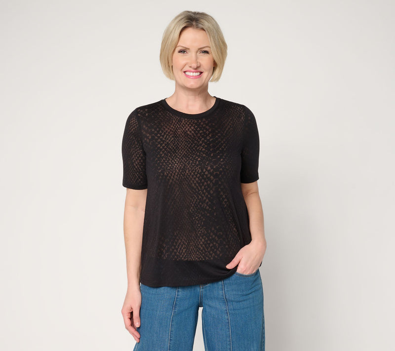 LOGO Layers by Lori Goldstein Elbow Sleeve Burnout Top — View 11