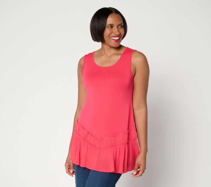 LOGO Layers by Lori Goldstein Mixed Media Tiered Hem Tank — View 12