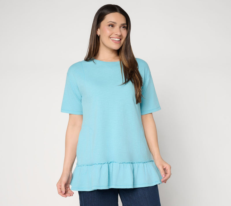 LOGO by Lori Goldstein Elbow Sleeve Tee with Ruffle Hem — Main view