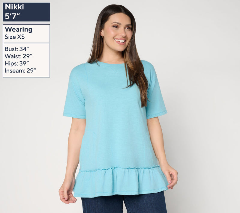 LOGO by Lori Goldstein Elbow Sleeve Tee with Ruffle Hem — View 3