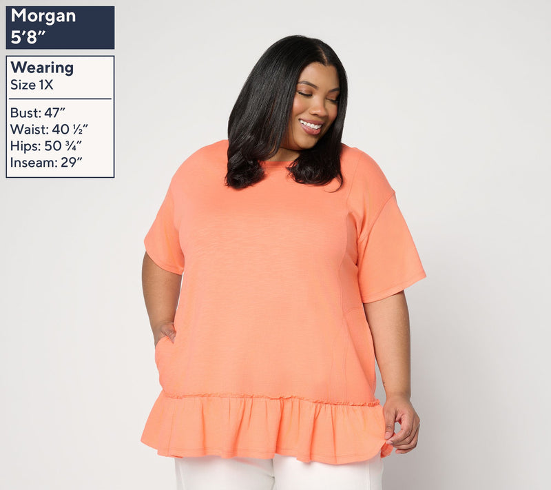 LOGO by Lori Goldstein Elbow Sleeve Tee with Ruffle Hem — View 2