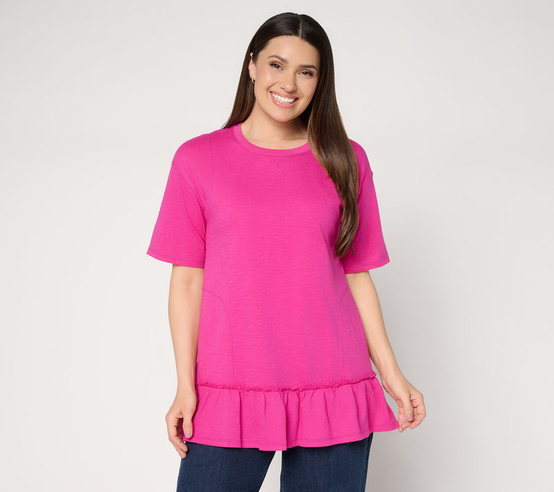 LOGO by Lori Goldstein Elbow Sleeve Tee with Ruffle Hem — View 15