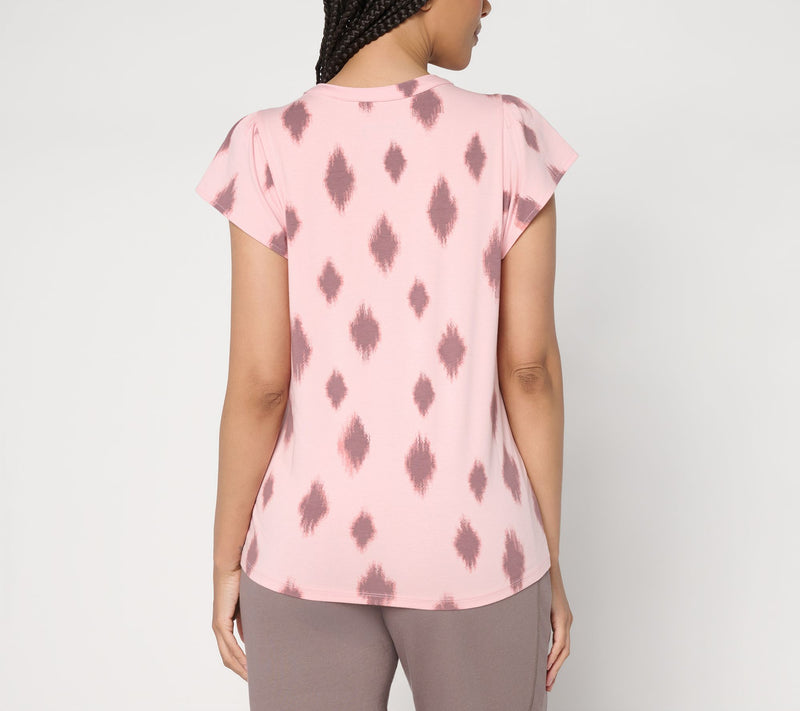 AnyBody Cozy Knit Jersey Printed Flutter Sleeve Top — View 4