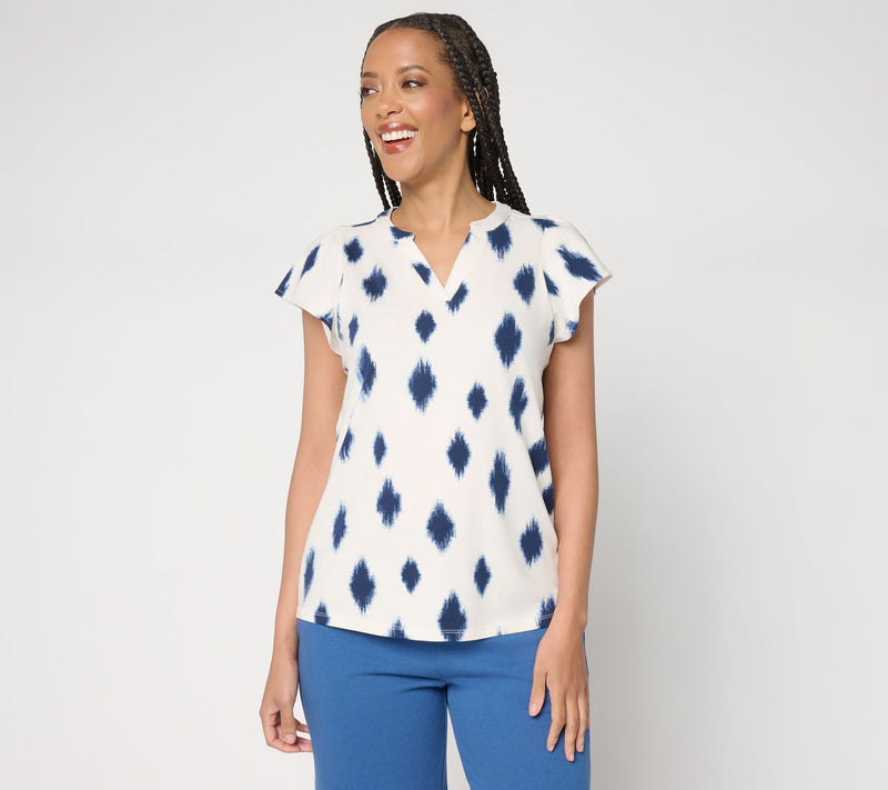 AnyBody Cozy Knit Jersey Printed Flutter Sleeve Top — View 10