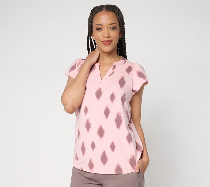AnyBody Cozy Knit Jersey Printed Flutter Sleeve Top — Main view