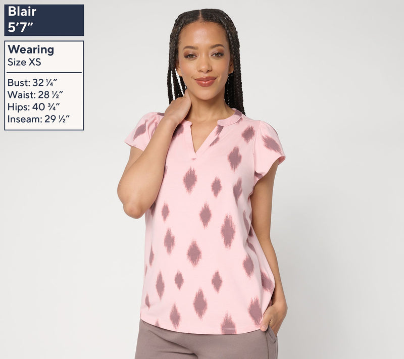 AnyBody Cozy Knit Jersey Printed Flutter Sleeve Top — View 3