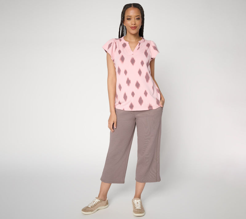 AnyBody Cozy Knit Jersey Printed Flutter Sleeve Top — View 5