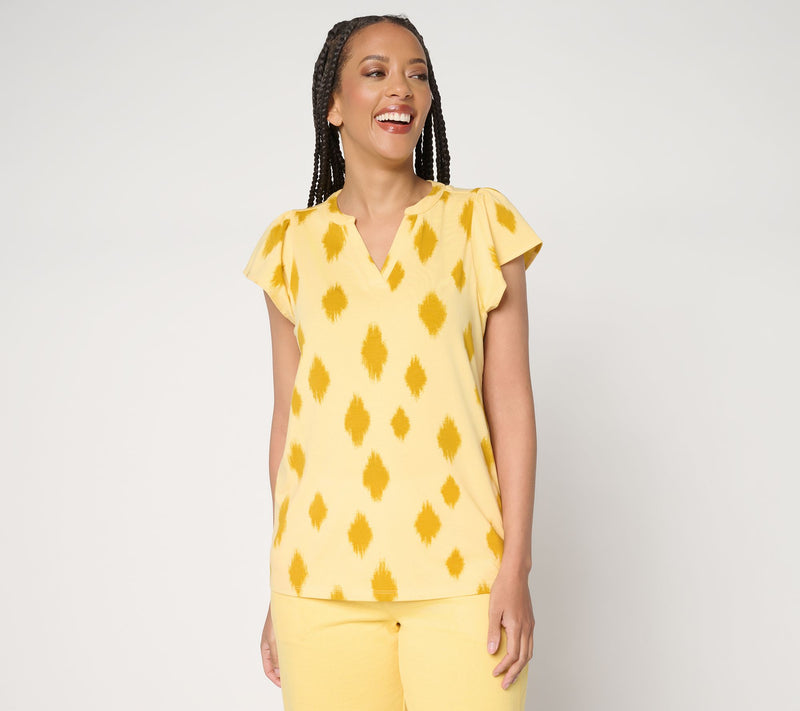 AnyBody Cozy Knit Jersey Printed Flutter Sleeve Top — View 12