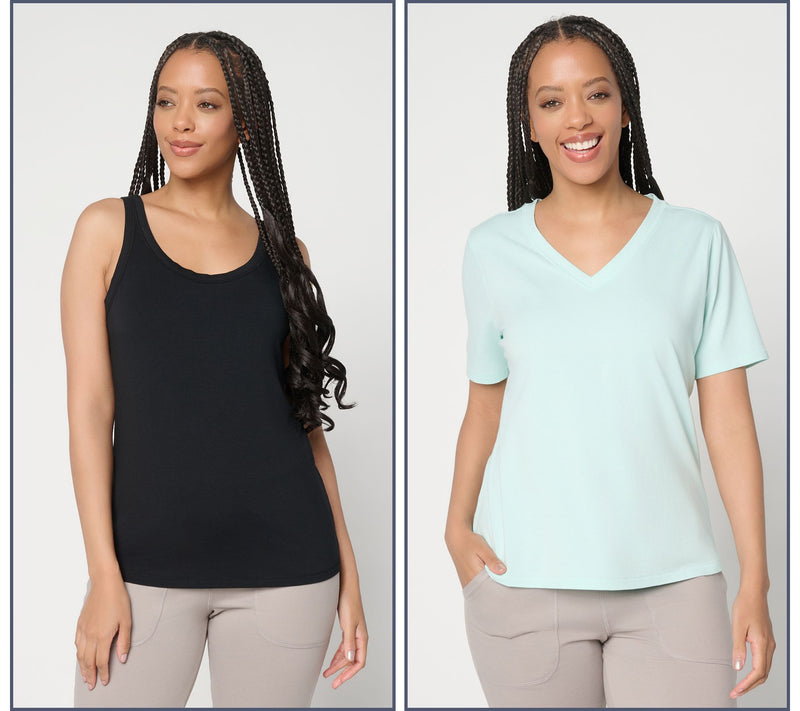 AnyBody Cozy Knit Jersey V-Neck Tee and Tank Set of 2 — View 12