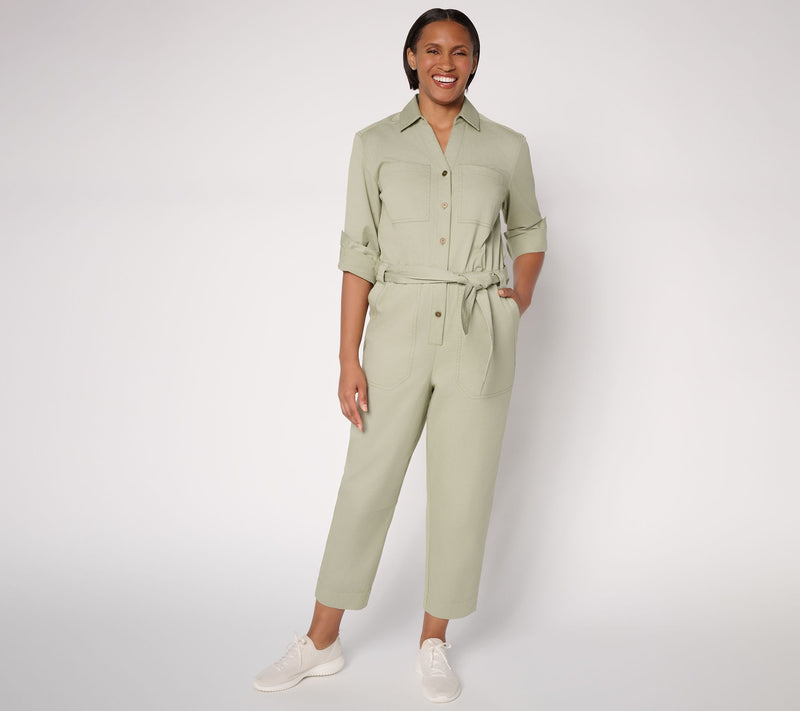 Martha Stewart Signature Regular Utility Jumpsuit with Self Tie Waist — View 10
