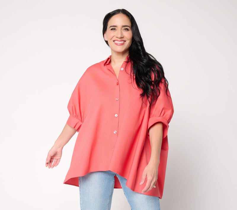 Martha Stewart Signature Oversized Button Front Shirt — View 2