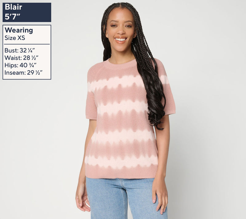 LOGO by Lori Goldstein Dye Effect Short Sleeve Sweater — View 3