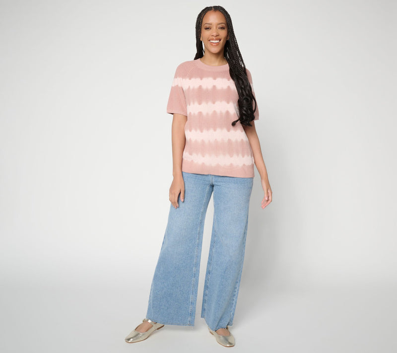 LOGO by Lori Goldstein Dye Effect Short Sleeve Sweater — View 5