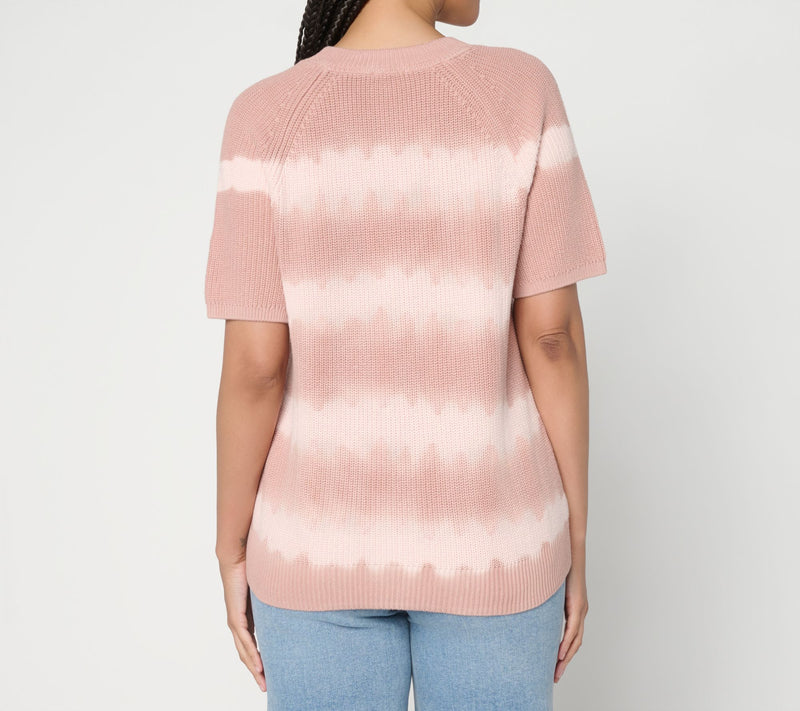 LOGO by Lori Goldstein Dye Effect Short Sleeve Sweater — View 4