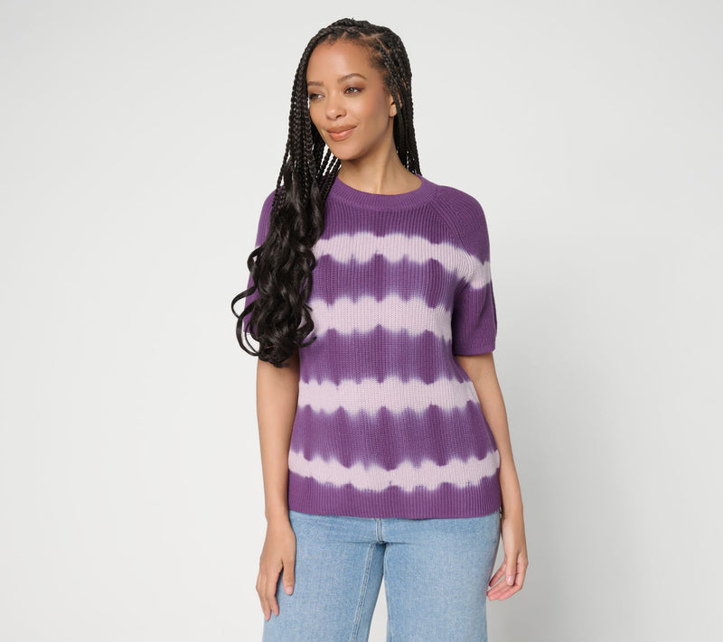 LOGO by Lori Goldstein Dye Effect Short Sleeve Sweater — View 13
