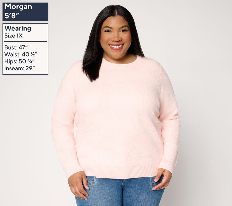 Susan Graver Textured Crew Neck Long Sleeve Sweater — View 2