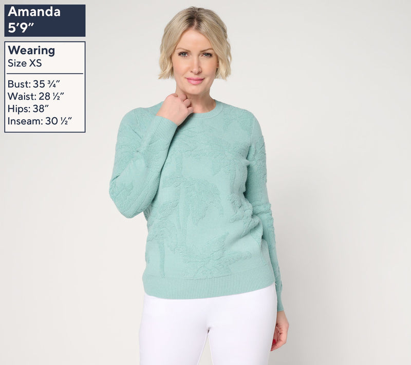 Susan Graver Textured Crew Neck Long Sleeve Sweater — View 3