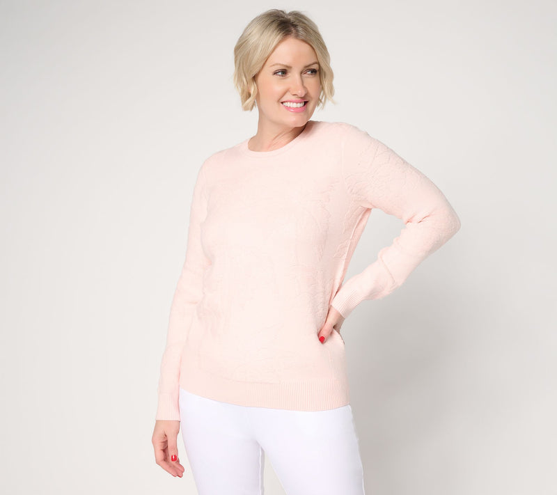 Susan Graver Textured Crew Neck Long Sleeve Sweater — View 12