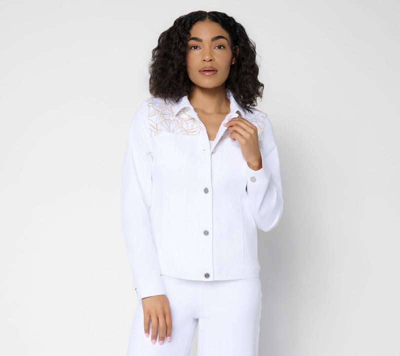 Susan Graver Stretch Denim Jacket with Novelty Embroidery — View 7