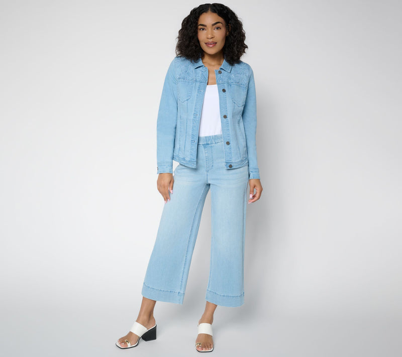 Susan Graver Regular Stretch Denim Wide Leg Crop Jean — View 8