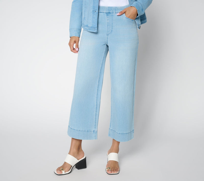 Susan Graver Petite Stretch Denim Wide Leg Crop Jean — View 3