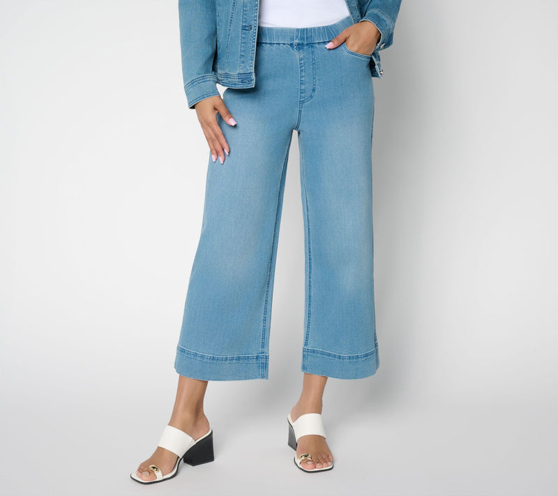 Susan Graver Petite Stretch Denim Wide Leg Crop Jean — View 5