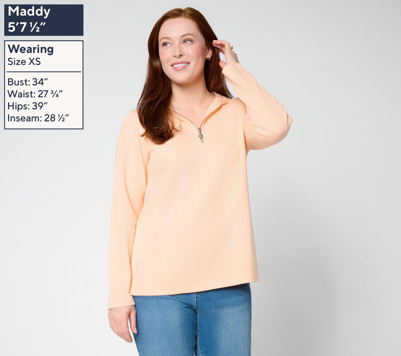 Susan Graver Soleil Slub Knit Quarter Zip Hoodie — View 11