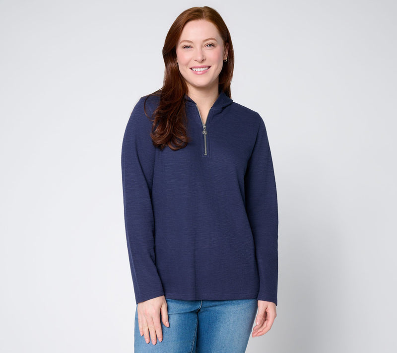 Susan Graver Soleil Slub Knit Quarter Zip Hoodie — View 7
