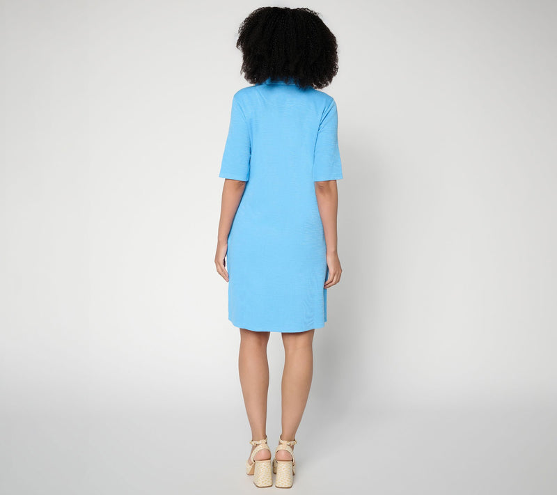Susan Graver Soleil Regular Slub Rib Knit Collared Dress — View 10