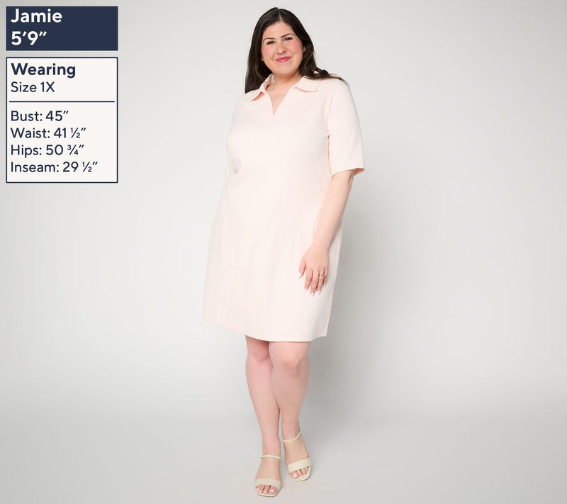 Susan Graver Soleil Regular Slub Rib Knit Collared Dress — View 8