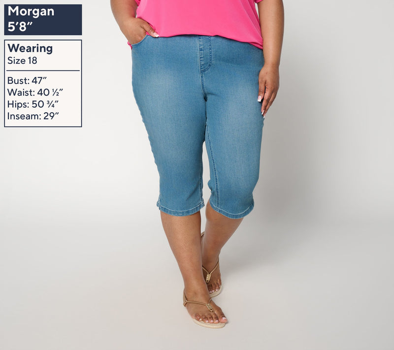 Susan Graver Stretch Denim Petite Pull-On Pedal Pusher — View 10