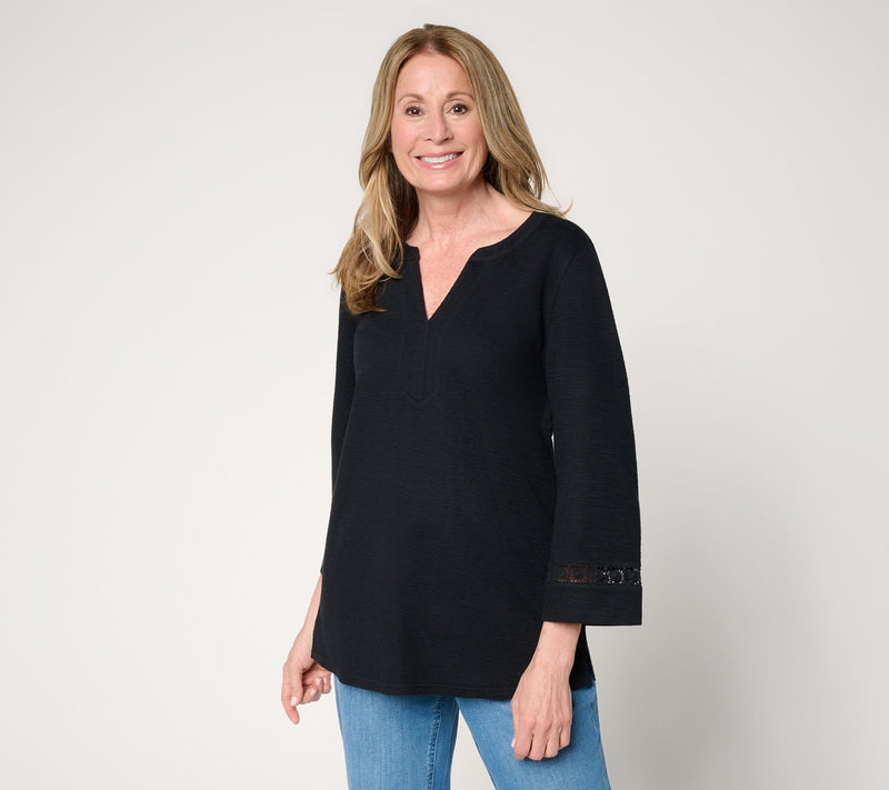 Susan Graver Soleil Regular Slub Rib Knit Tunic w/ Lace Detail — View 11