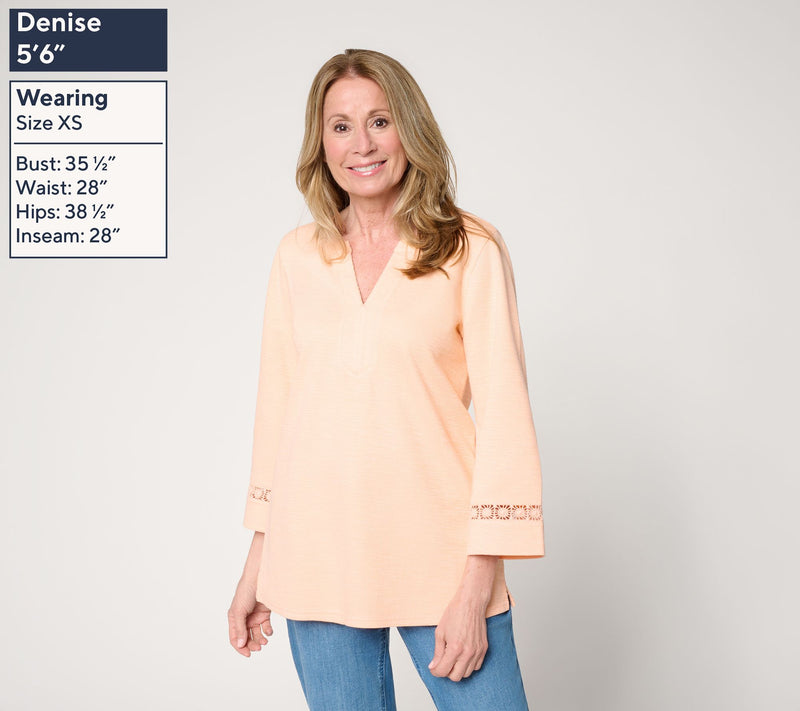 Susan Graver Soleil Regular Slub Rib Knit Tunic w/ Lace Detail — View 3