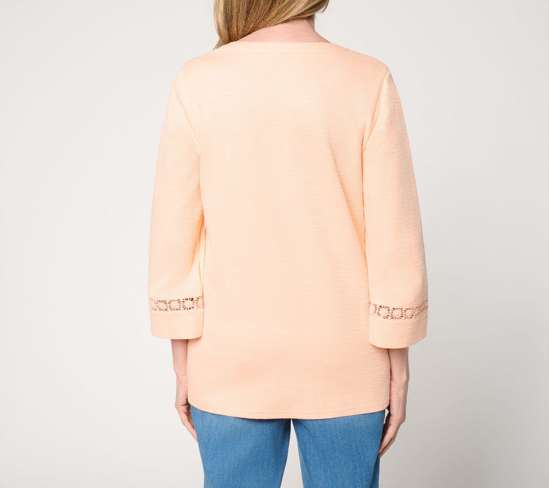 Susan Graver Soleil Regular Slub Rib Knit Tunic w/ Lace Detail — View 4