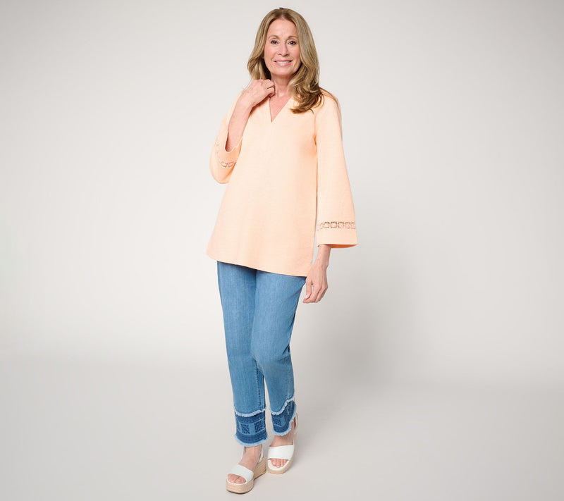 Susan Graver Soleil Petite Slub Rib Knit Tunic w/ Lace Detail — View 5