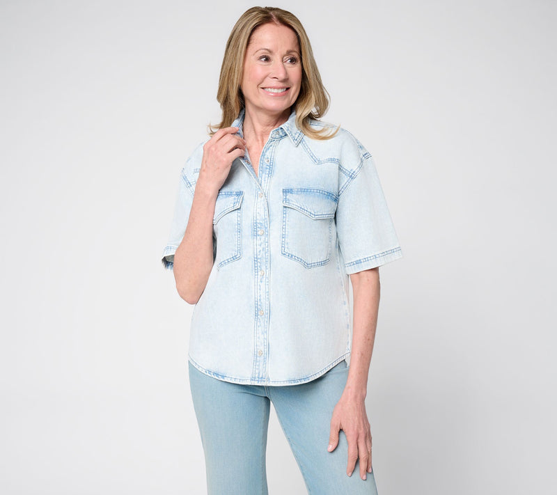 Studio Park x Amy Stran Lightweight Denim Snap Front Shirt — View 10