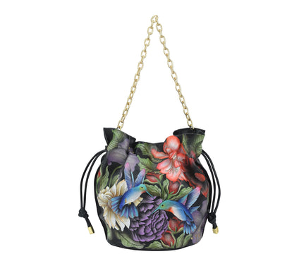 Anuschka Painted Leather Drawstring Bucket Bag