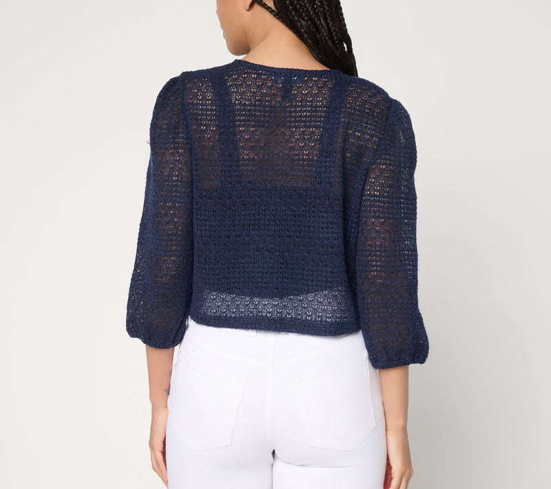 Denim & Co. Beach Fauxchet 3/4-Sleeve Topper — View 4