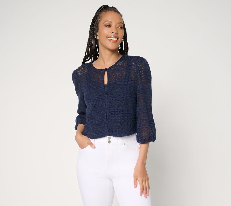 Denim & Co. Beach Fauxchet 3/4-Sleeve Topper — View 10