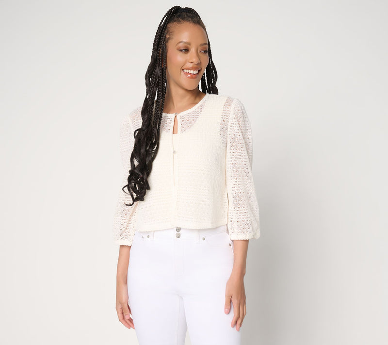 Denim & Co. Beach Fauxchet 3/4-Sleeve Topper — View 11