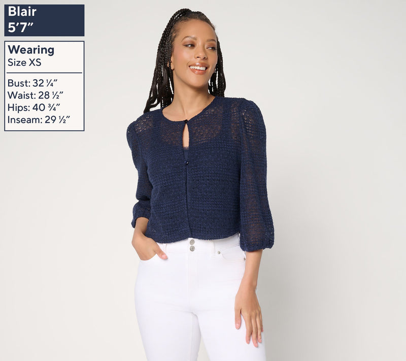 Denim & Co. Beach Fauxchet 3/4-Sleeve Topper — View 3