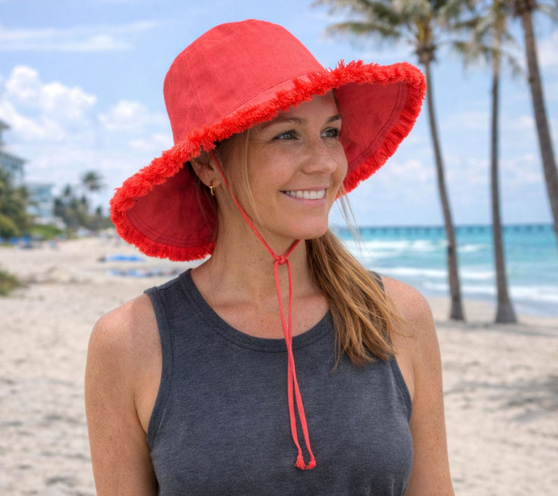 Sprigs Big Brim Fringe Sun Hat with Removable Ties & Ponytail Slit — View 7