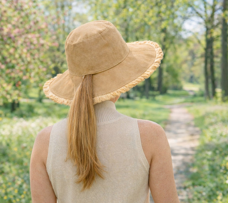 Sprigs Big Brim Fringe Sun Hat with Removable Ties & Ponytail Slit — View 5
