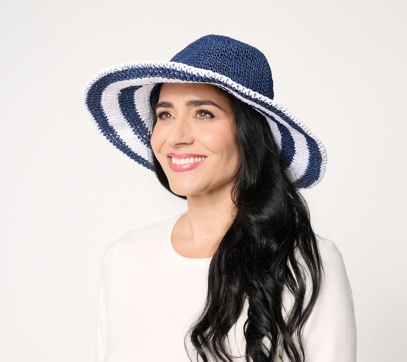 Sprigs Crochet Sun Hat with Striped Brim — View 13